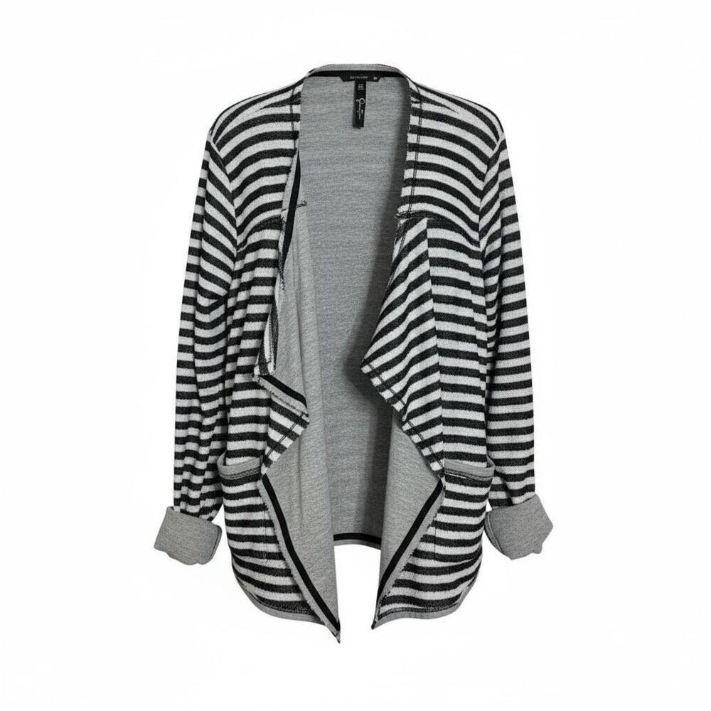 Jessica Simpson Striped Open Front Draped Knit Cardigan Gray Black Size 2X Plus